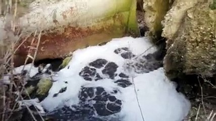 Scarico nel fiume ripreso da un pescatore