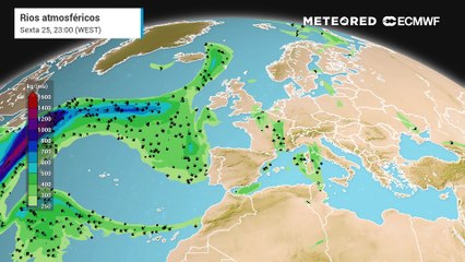 Os rios atmosféricos cruzam o Atlântico na segunda metade da semana.