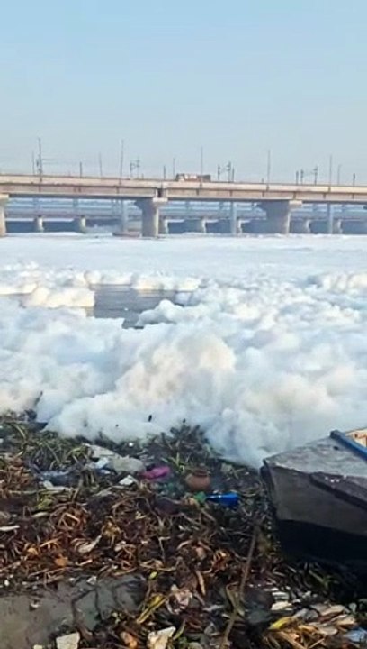 Schiuma tossica invade il fiume Yamuna a Delhi