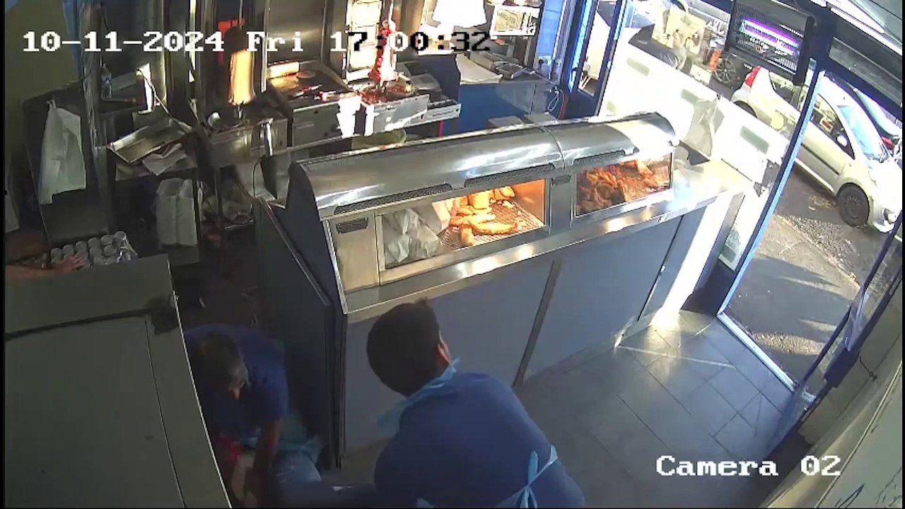 Heroic chippy worker batters knife-wielding robber