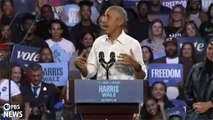 Obama canta música do rapper Eminem em comício de Kamala Harris