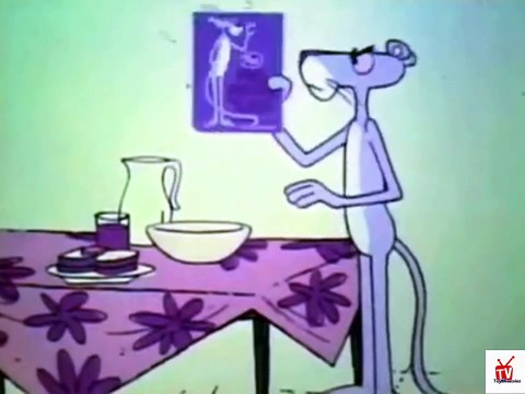 1970s Pink Panther cereal TV commercial sawing the ceiling to get the neighbor's cereal