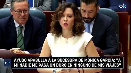 Ayuso apabulla a la sucesora de Mónica García: "A mí nadie me paga un duro en ninguno de mis viajes"