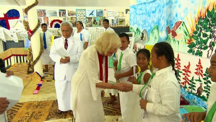 Children perform concert for Queen Camilla in Samoa