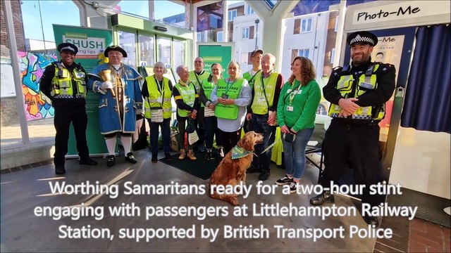 Worthing Samaritans at Littlehampton Railway Station, handing out tea and biscuits and engaging with passengers