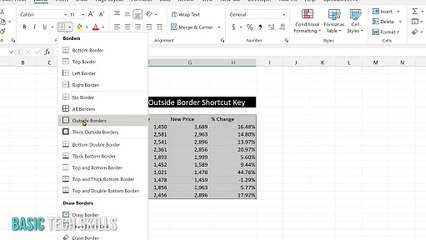 How to Apply Outside Border Shortcut Key