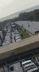 Lorry Fire on M5: Motorists play football after M5 remains shut due to this morning's lorry fire