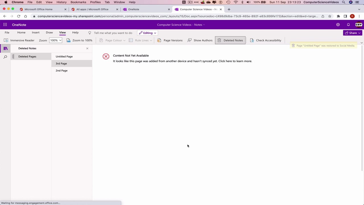 How to USE Microsoft OneNote for Office 365 On a Mac - Tutorial 4 - Recover Deleted Pages - New