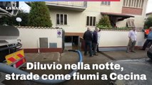 Diluvio nella notte, strade come fiumi a Cecina