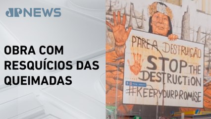Painel gigante em SP faz alerta contra o desmatamento