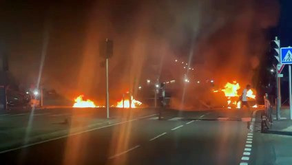 Un barrage dans le quartier de Sainte-Thérèse à Fort-de-France dans la nuit de vendredi  à samedi 26 octobre.