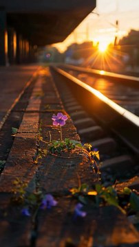 A Small Purple Flowers Quietly Blooming On An Old Train Station Platform Follow For More Videos Have Virelreels ...!!