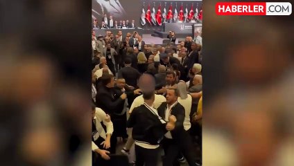 Beşiktaş Genel Kurulu'nda büyük kavga! Eski ve yeni başkanının destekçileri birbirine girdi
