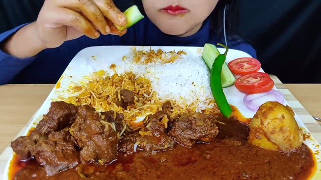 ASMR：EATING SPICY MUTTON CURRY WITH RICE AND SALAD＊EATING SHOW＊