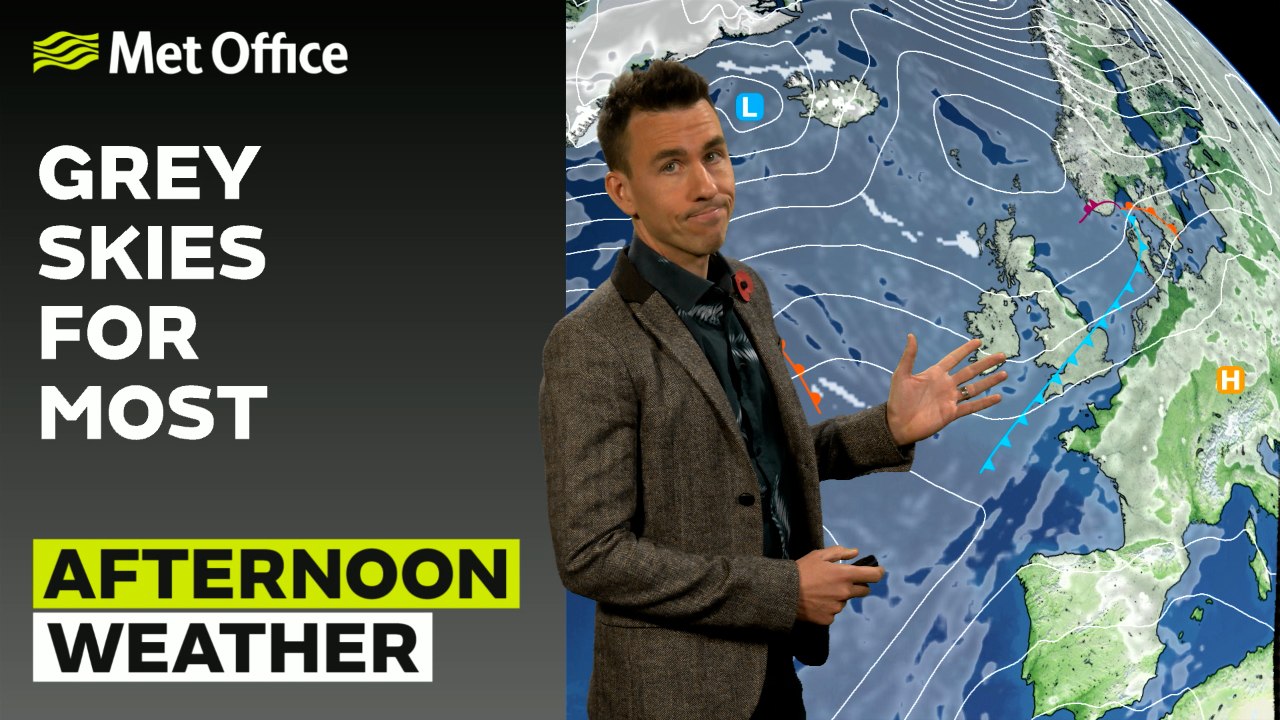 Met Office Monday afternoon weather forecast 28/10/2024 - Cloudy with rain in the west