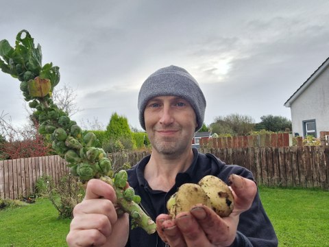 Harvesting potatoes, radishes and Brussels sprouts - Gardening with Brendan