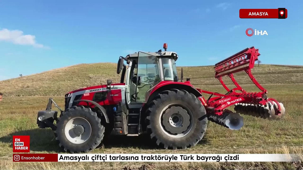 Amasyalı çiftçi tarlasına traktörüyle Türk bayrağı çizdi