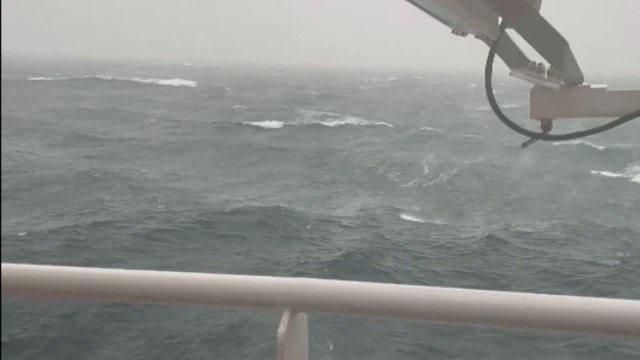 Ship workers face dangerous conditions as Storm Ashley's strong winds hit the North Sea.