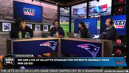 We are Live at Gillette Stadium for Patriots' Monday! Pats win, but Maye leaves game with injury.