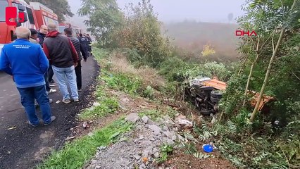 Şarampole devrilen kamyonun şoförü yaralandı