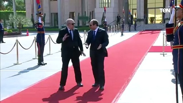 الرئيس عبد الفتاح السيسي يقوم بتوديع الرئيس الجزائري في مطار القاهرة الدولي