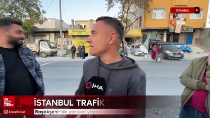 Başakşehir'de yarışan yapan otomobil işçilerin üstüne uçtu
