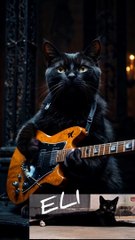 Cute cat is playing guitar