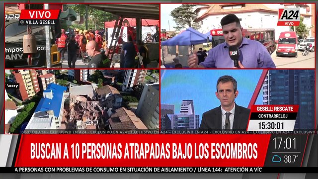 ASÍ TRABAJAN LOS BOMBEROS A CONTRARRELOJ EN EL DERRUMBE DE VILLA GESELL