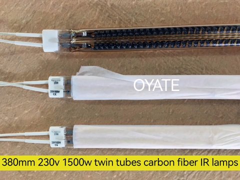 380mm 230v 1500w twin tubes half gold coated carbon fiber infrared heating lamps