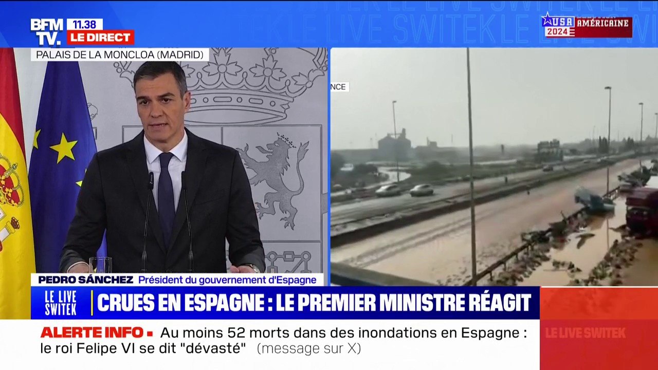 "L'Espagne pleure avec vous": Pedro Sanchez, président espagnol, s'exprime sur les crues