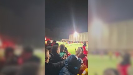 Jugadores y aficionados del Ontiñena celebrando el pase en la Copa del Rey