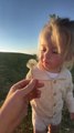 Little Girl Tries to Blow on Dandelions