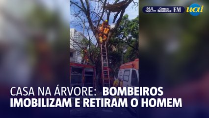 Veja o momento em que homem é retirado de casa em árvore na Contorno