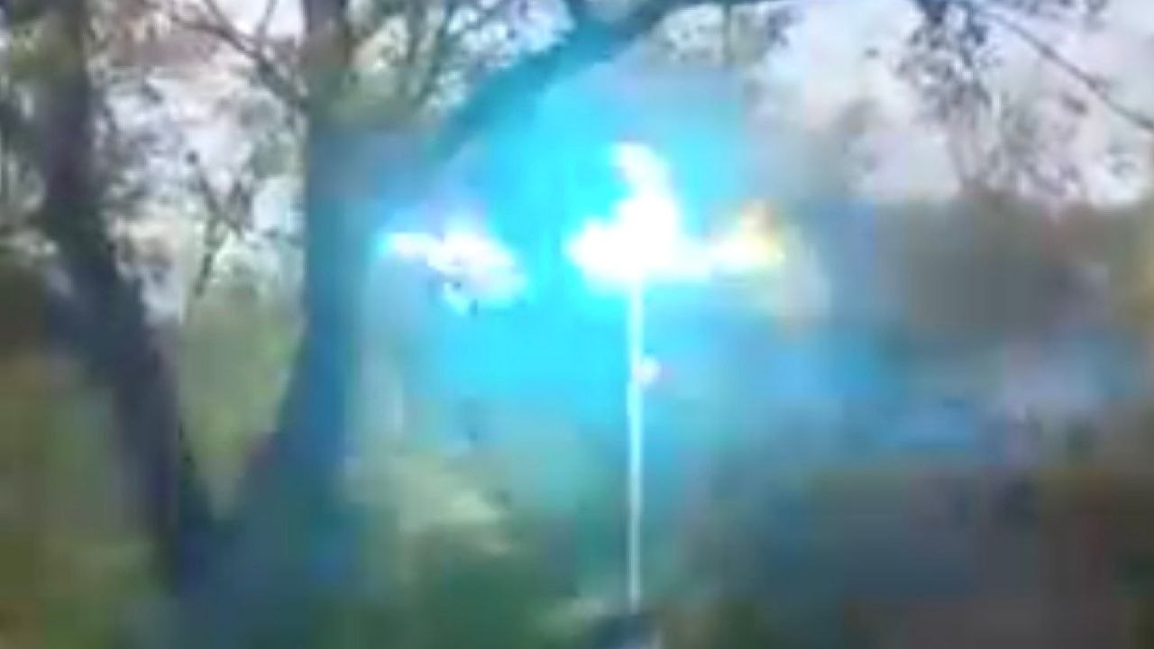 Thunderstorms with 60mph winds caused a power line to erupt into flames