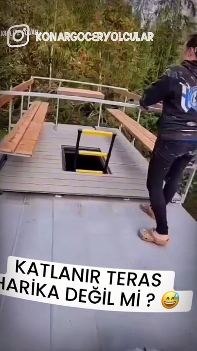 A terrace with balcony on the bus roof