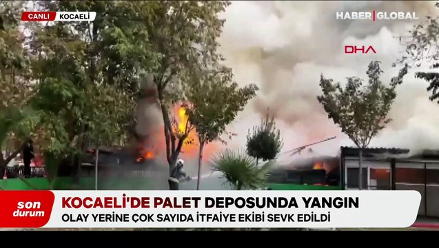 Kocaeli'de palet deposunda büyük yangın! Ekipler alevlere müdahale ediyor
