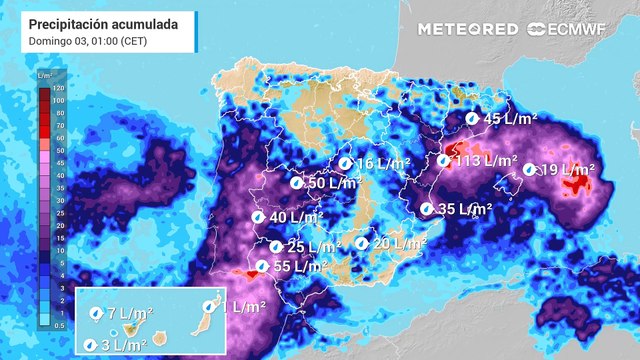 Precipitaciones intensas en el sur y oeste de Andalucía, Levante, Baleares Cataluña y medio y bajo Ebro