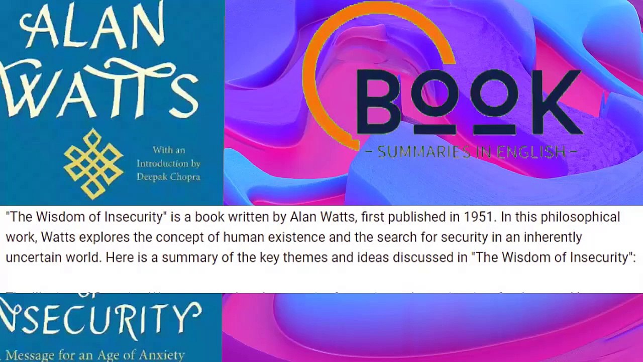 The Wisdom of Insecurity Book Summary - The Wisdom of Insecurity by Alan Watts - Book Summaries in English (BSIE) (720p, h264, youtube)
