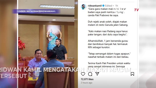 Prabowo Makan Malam Bersama Ridwan Kamil, Diskusi Hal Ini