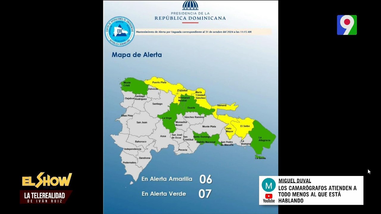 COE pone alerta para 13 provincias | El Show del Mediodía