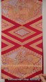 Paulownias in Diamonds High Quality Silk Fukuro Obi - Red with Gold & Silver Embroidery - Vintage Formal Women's Kimono Belt