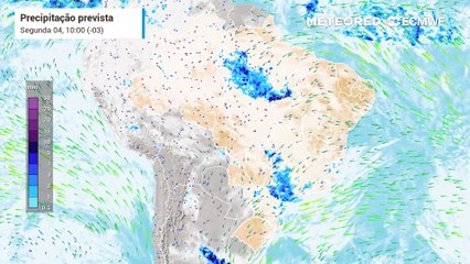 Precipitação prevista até a noite de quarta-feira (06).