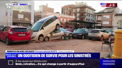 Crues en Espagne: les pompiers évacuent l'eau dans des parkings sous-terrain à Sedaví