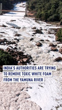 India’s authorities are trying to remove toxic white foam from the Yamuna river