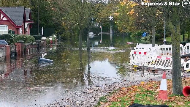 The scene of severe flooding on Leabrook Road, Wednesbury, after a water main bursts.