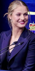 Princess Leonor, radiating confidence in her sophisticated navy suit.Princess Leonor, radiating confidence in her sophisticated navy suit