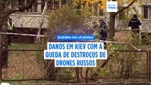 Danos em Kiev com a queda de destroços de drones russos na capital ucraniana