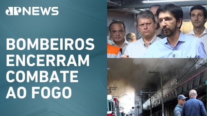 Tarcísio e Nunes visitam shopping após incêndio no Brás, em SP