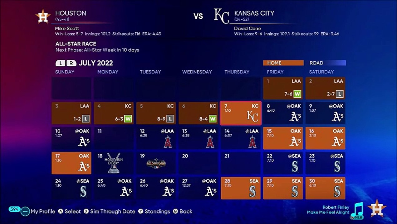 HOFBL Season 2: (7/7) David Cone, Mike Sweeney in top form as Astros struggle (Royals @ Astros)