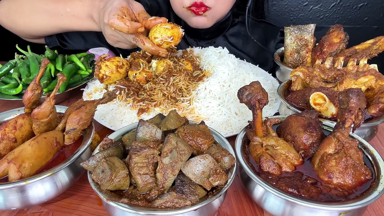 HANDI MUTTON CURRY,HANDI CHICKEN CURRY,HANDI EGG CURRY,HANDI FISH CURRY _ASMR EATING_